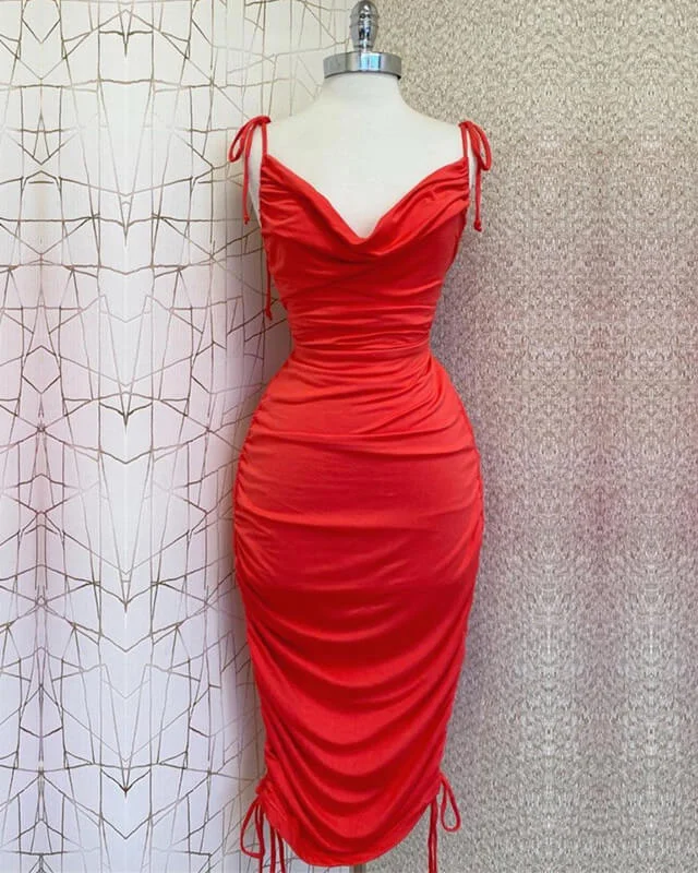 Warehouse Sale Red Cowl Neck Midi Bodycon Dress