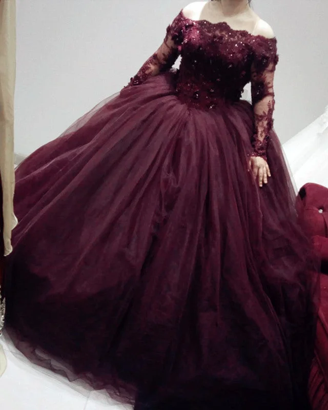 Online Specials Long Sleeves Prom Ball Gown Off The Shoulder Dresses