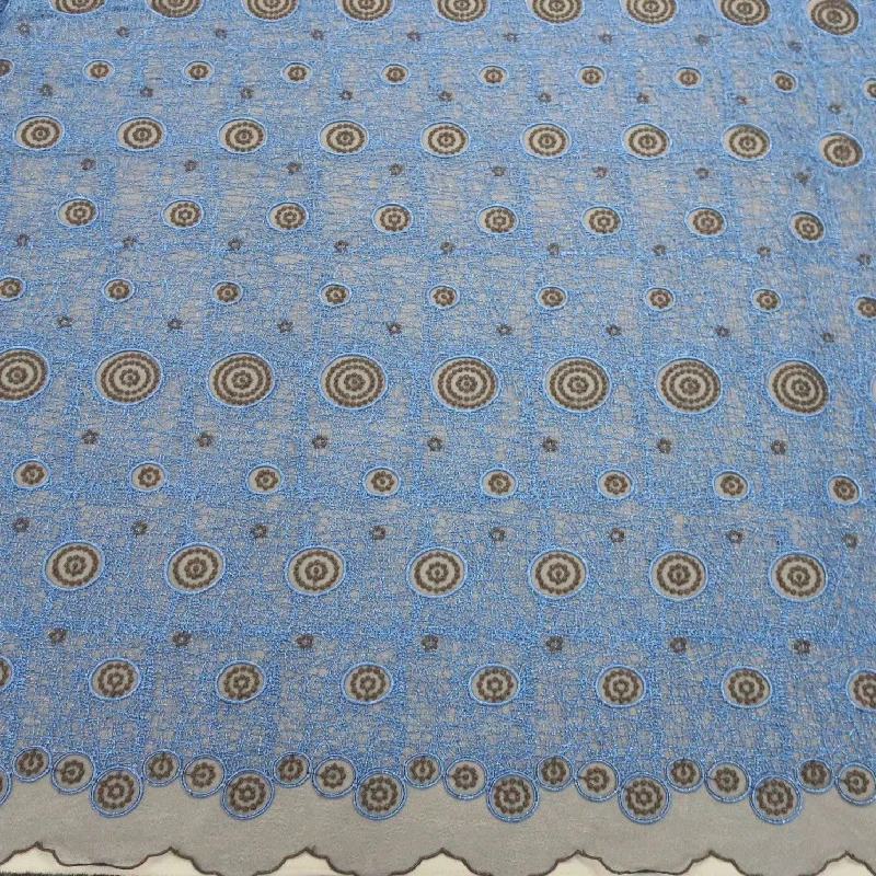 Savings Bonanza Blue Geometric Circles Embroidered Tulle Fabric