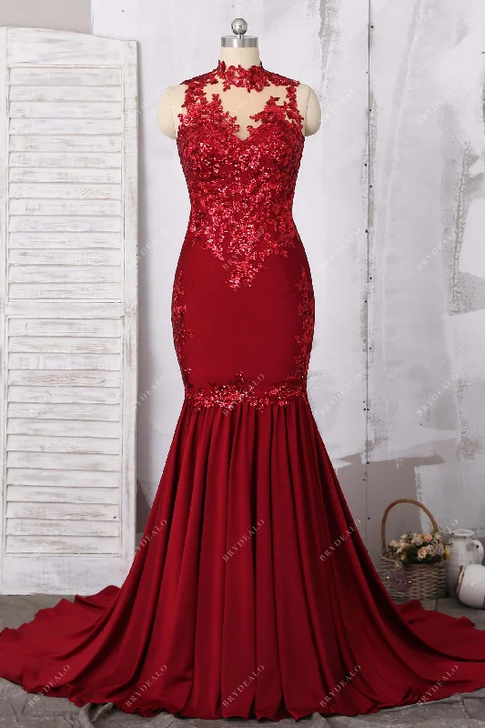 Sneak Peek Sale Fancy Dark ruby Sequin Jersey Mermaid Prom Dress