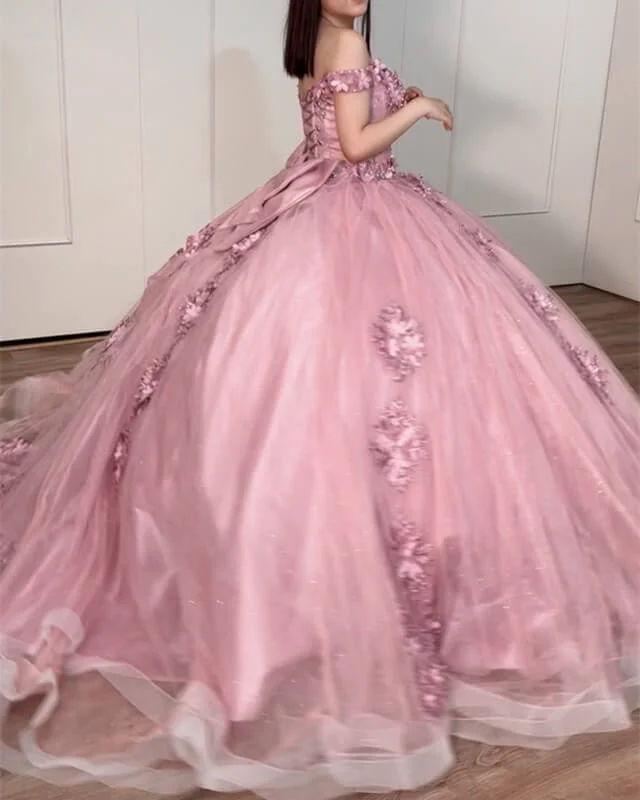 Blowout Deals Dusty Pink Tulle Quinceanera Dresses Embroidery Ball Gown