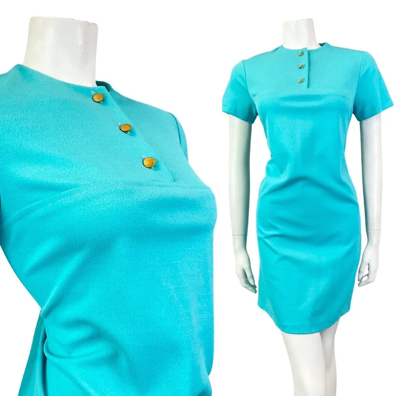 Overstock Sale VINTAGE 60s 70s AQUA BLUE GOLD MOD SCOOTER SHORT DRESS 12 14