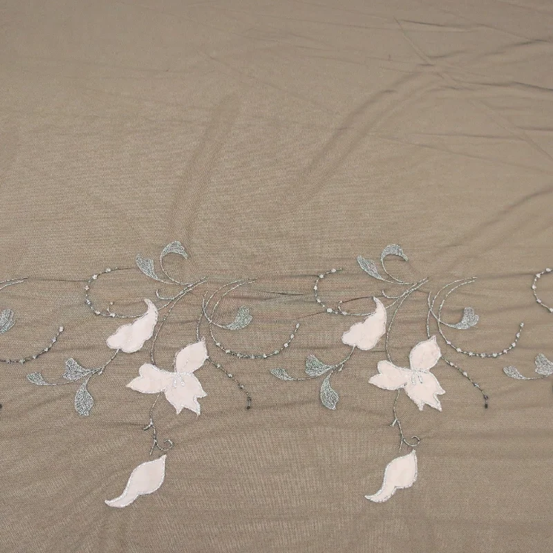 Price Drop Alert Black Tulle with White Floral Embroidery Fabric