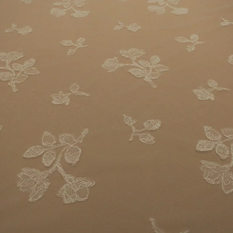 Deal of the Week White Tulle with White Floral Design Embroidered Fabric