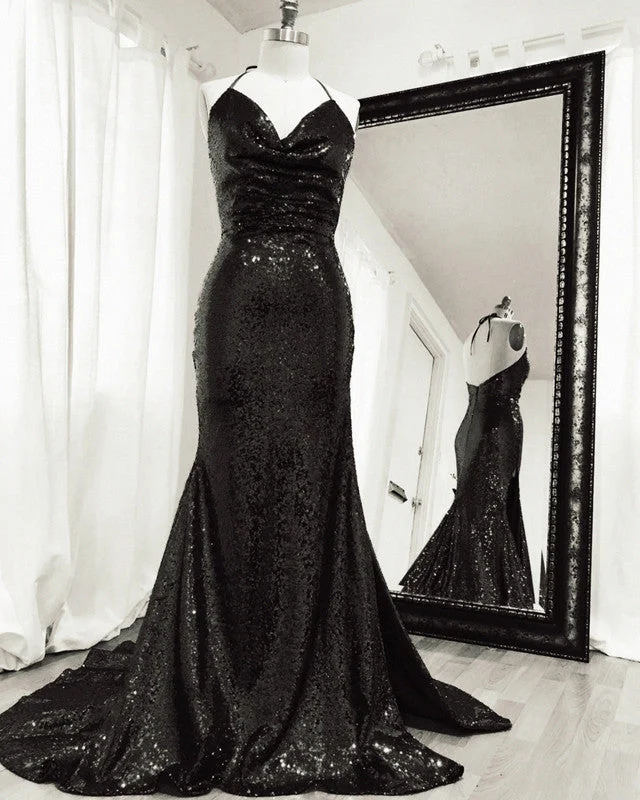 Exclusive Preview Mermaid Sequins Bridesmaid Dresses Cowl Neck