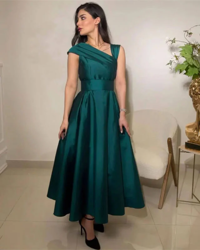 Big Savings Dark Green Satin A-line Midi Dress