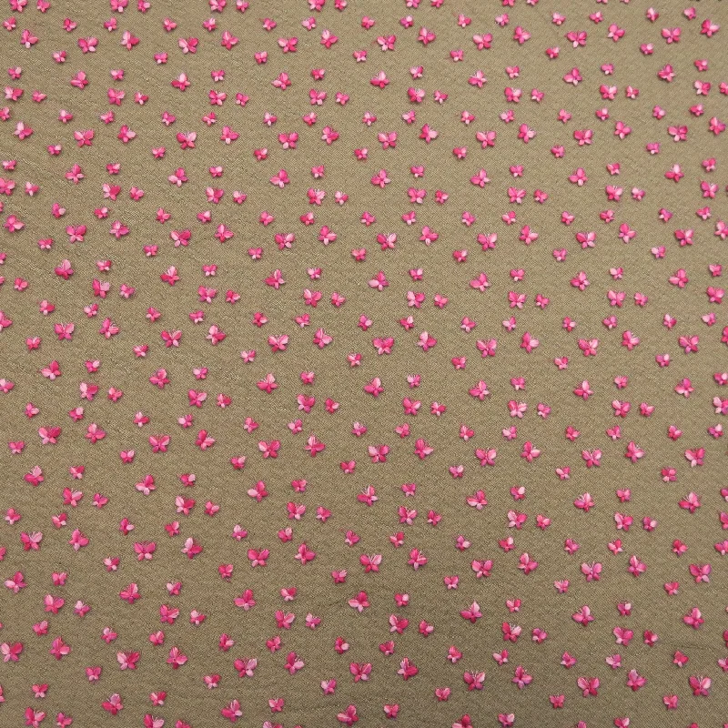 Weekend Flash Sale Black Tulle with Pink Butterfly Design Embroidered Fabric