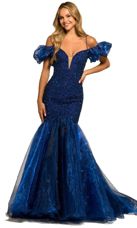 Closeout Sherri Hill 55422 - Off Shoulder Beaded Prom Gown