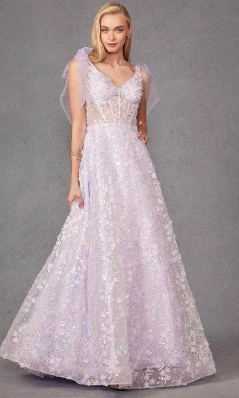 Season Finale Sale Juliet Dresses JT2439K - Glitter 3D Floral A-Line Prom Gown