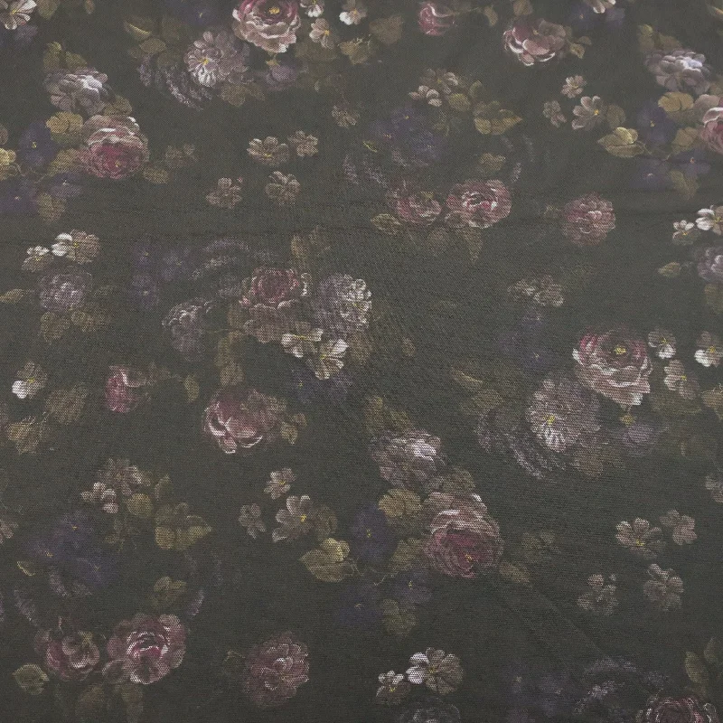 Final Clearance Black Tulle with Cheer Flowers Design  Embroidered  Fabric