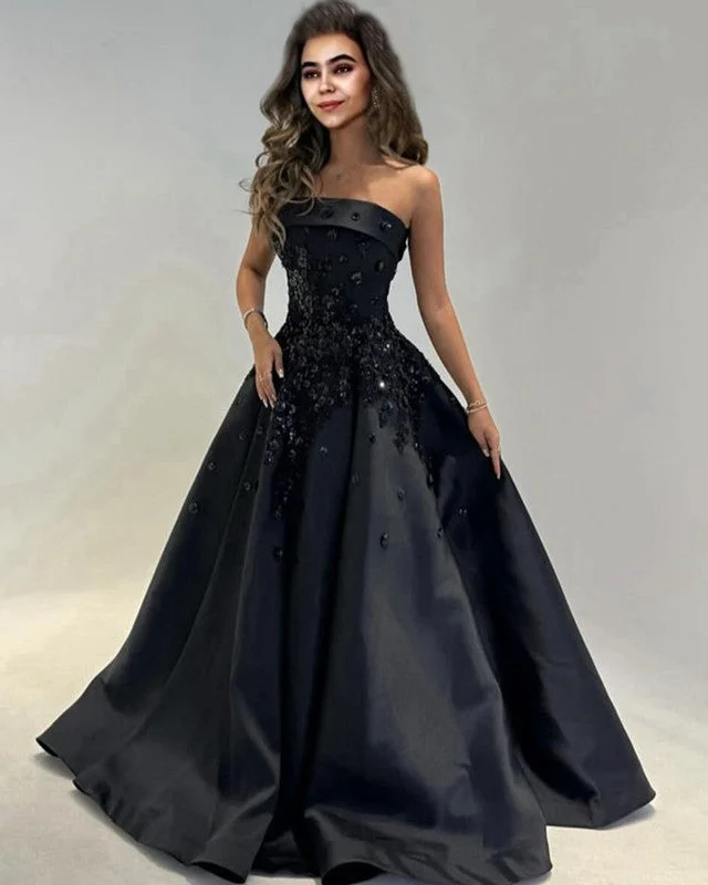 Extra Savings Strapless Satin Ball Gown With 3D Flowers