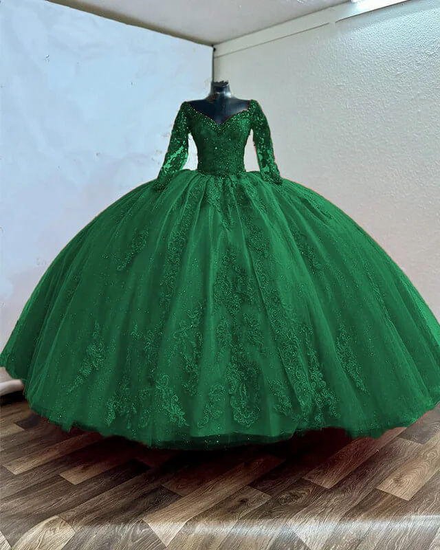 Savings Bonanza Ball Gown V-neck Appliques Sleeved Quince Dress