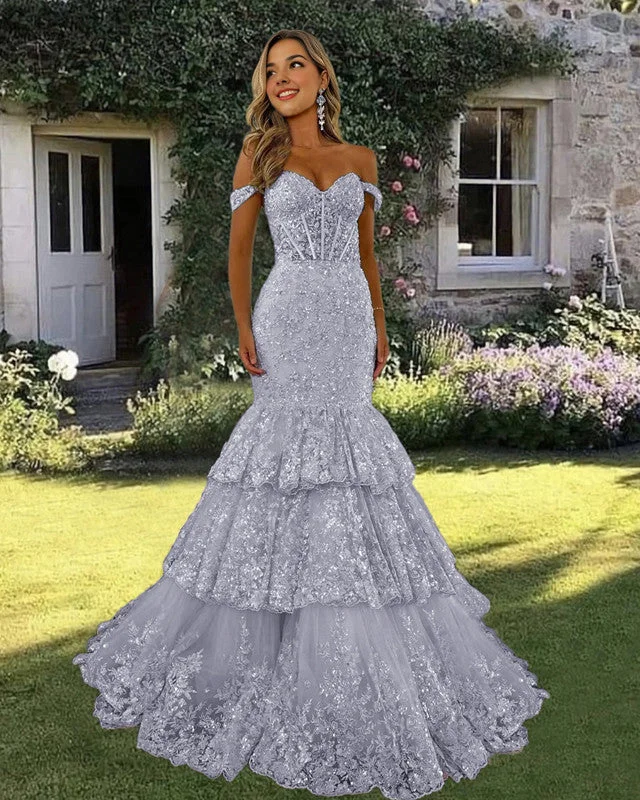 Price Drop Mermaid Ruffle Lace Off Shoulder Dress