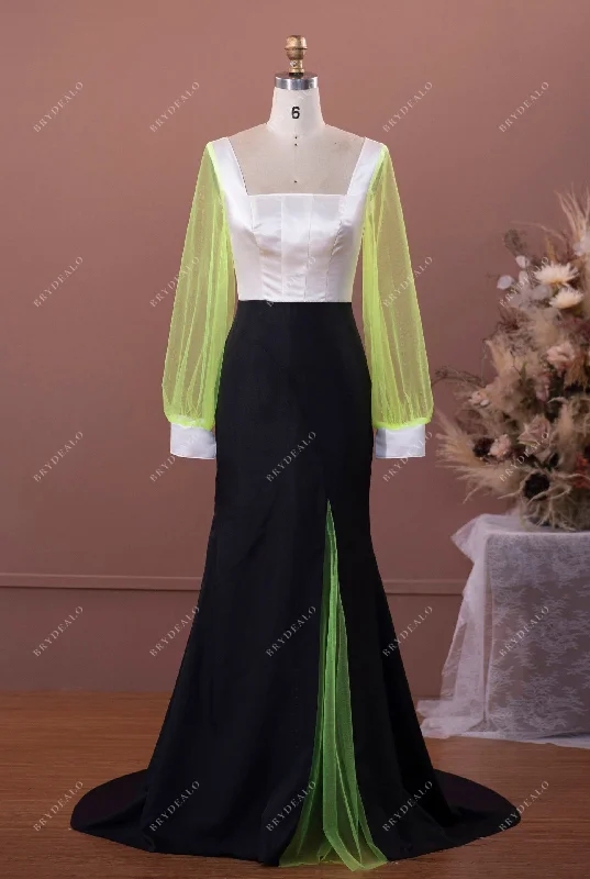 Midnight Madness Custom Long Sleeve Square Neck Mermaid Wedding Dress Mockup