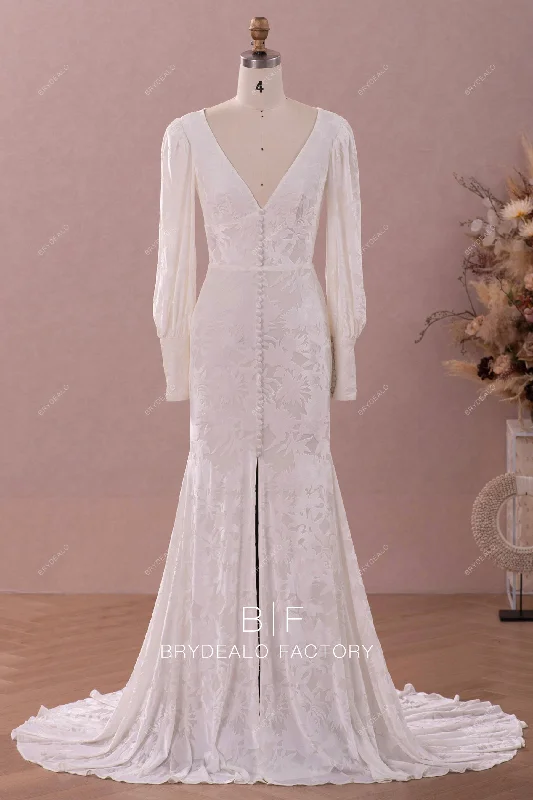 Bonus Savings Vintage Bell Sleeve Burnout Velvet Mermaid Bridal Gown