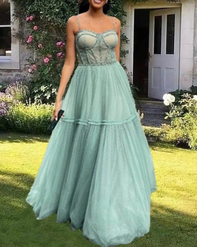 Super Deal Sage Tulle Sweetheart Corset Dress