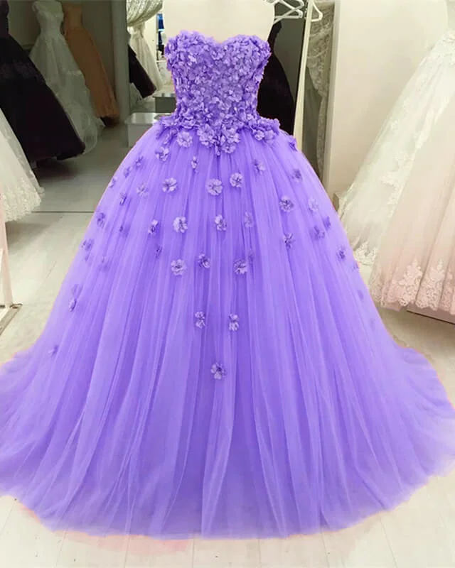 Instant Discount Lavender 3D Flowers Sweetheart Ball Gown Dresses