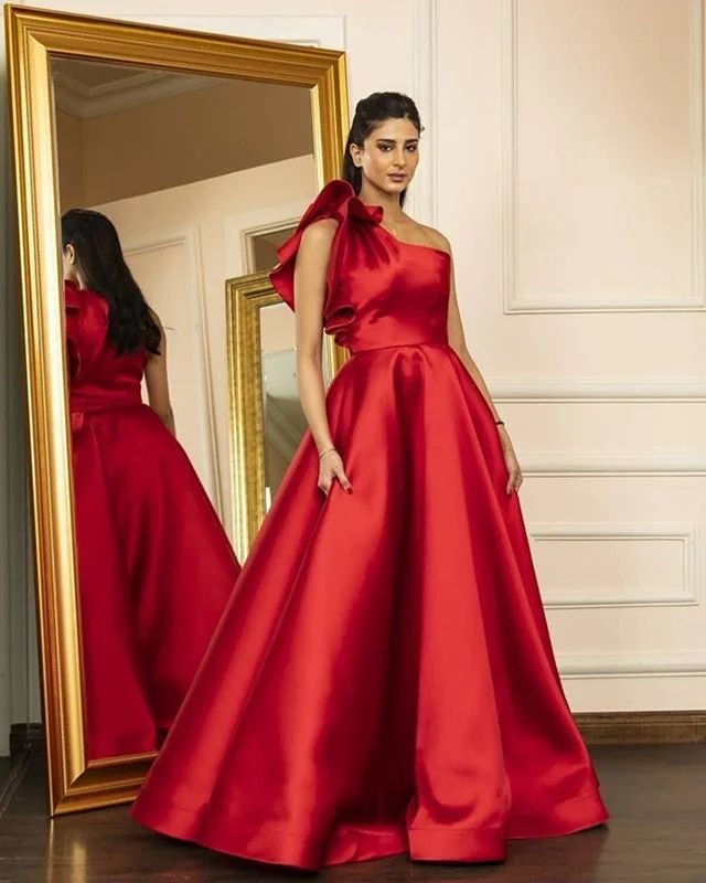 Instant Discount One Shoulder Satin Ball Gown Dresses With Bow