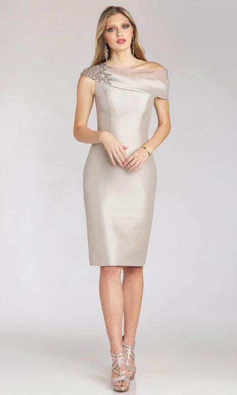 Daily Deals Gia Franco 12163 - Illusion Trim Asymmetric Neck Cocktail Dress