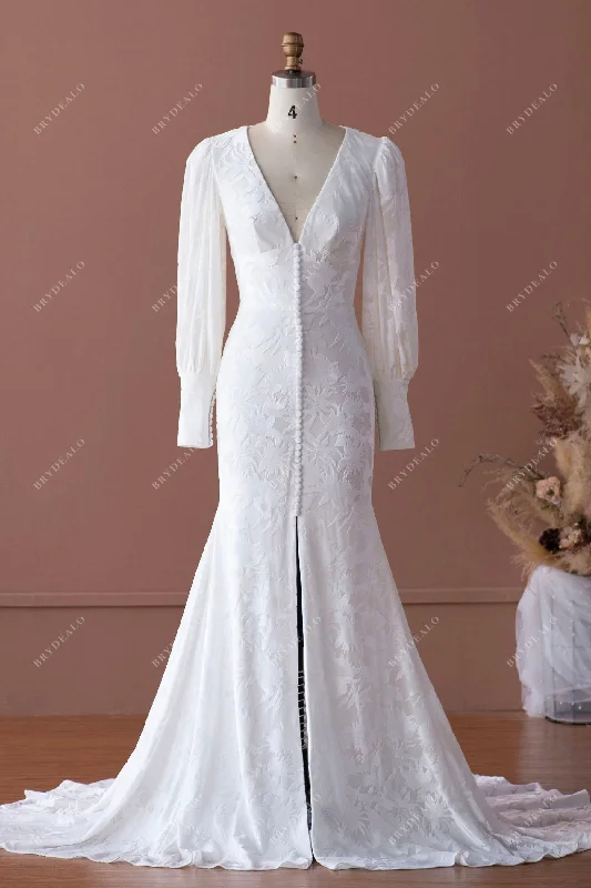 Unmissable Offer Vintage Sleeved Burnout Velvet Mermaid Wedding Dress