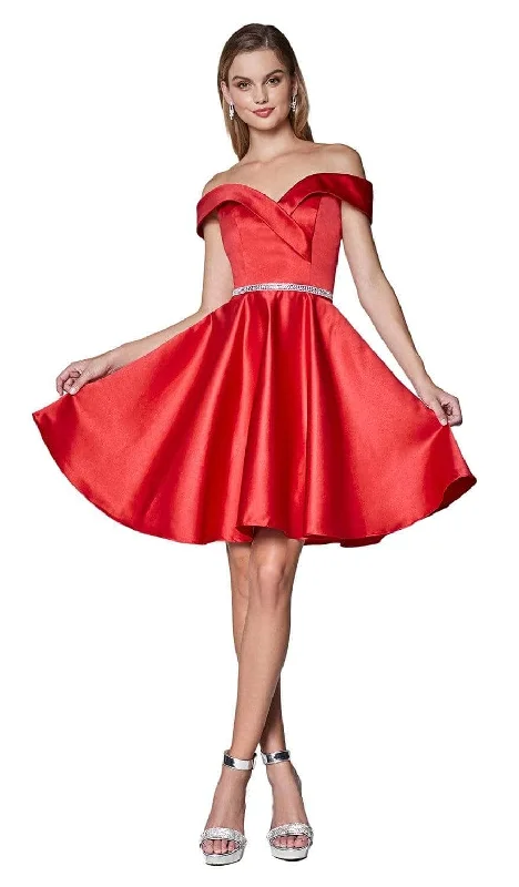 Special Price Ladivine CD0140 - Satin Off Shoulder A-Line Dress
