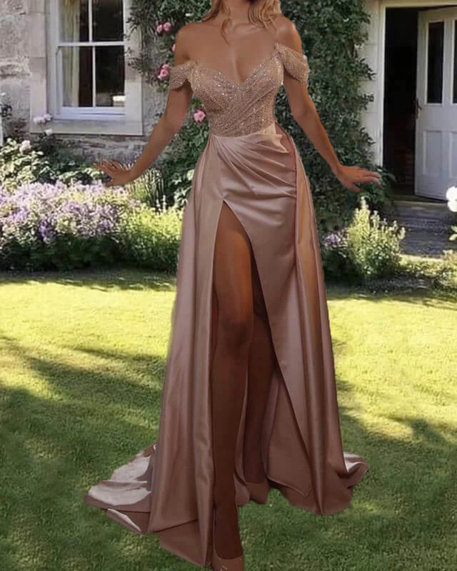 New Markdowns Mermaid Sparkly Sequin Off Shoulder Dress With Split