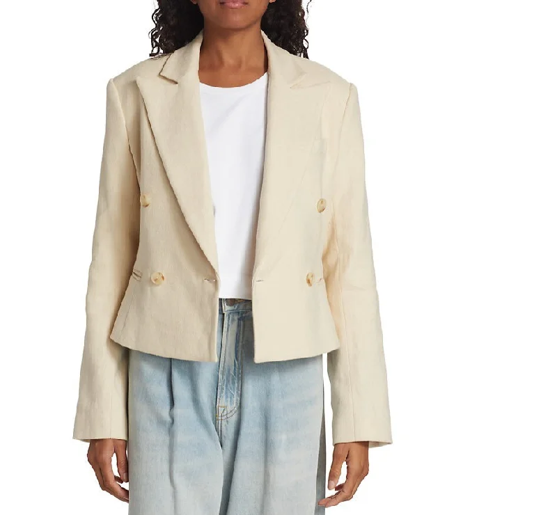 YEAR-End Clearance A.L.C. Women River Jacket Barely Linen Double-Breasted Blazer Beige