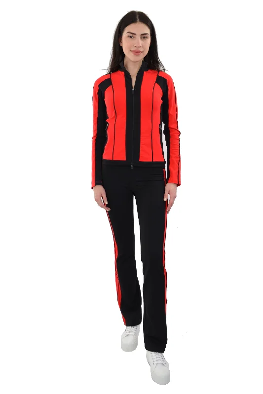 Bargain Bin Active 2 PC Color Block Warm Up Suits with Piping Detail (Red/Black)