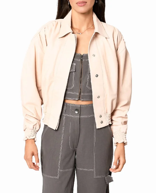 Savings Galore Collared Leather Jacket In Blush