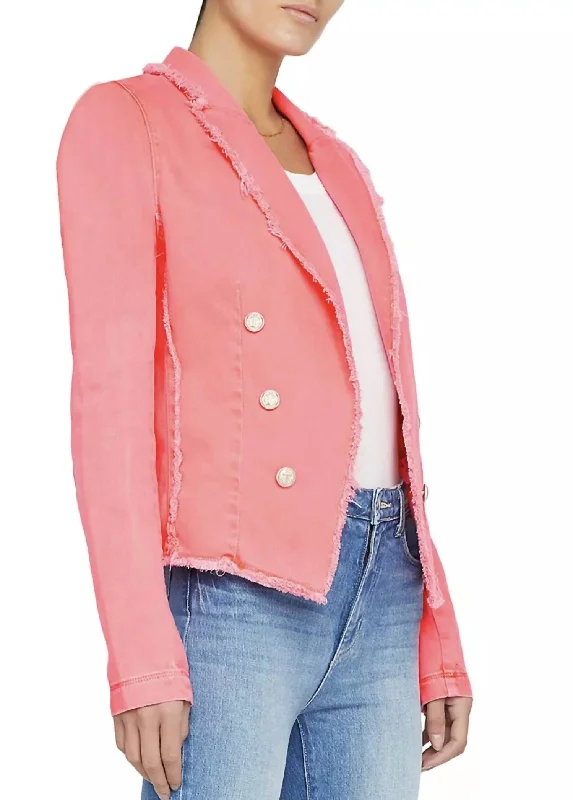 Price Rollback Crop Fray Jacket In Soft Neon Coral