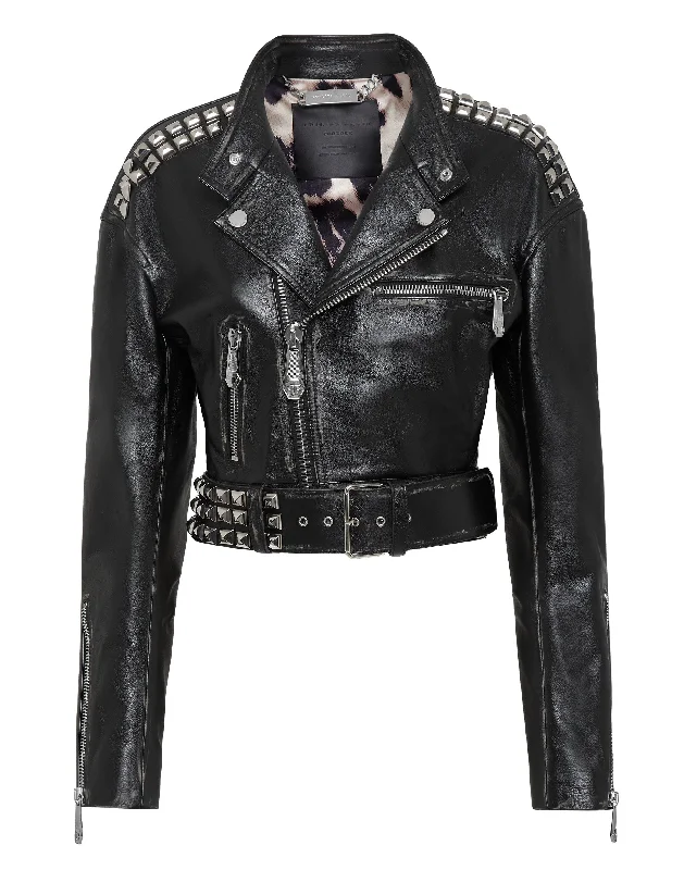 Deal Dash Crop Leather Jacket Studs
