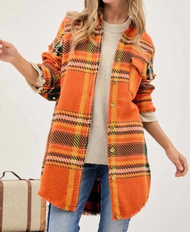 Curvy Girl Multi Plaid Jacket In Orange