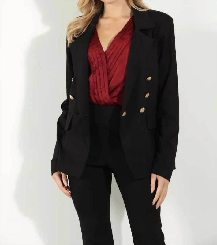 Fantastic Deals Double Breasted Blazer With Gold Buttons In Black