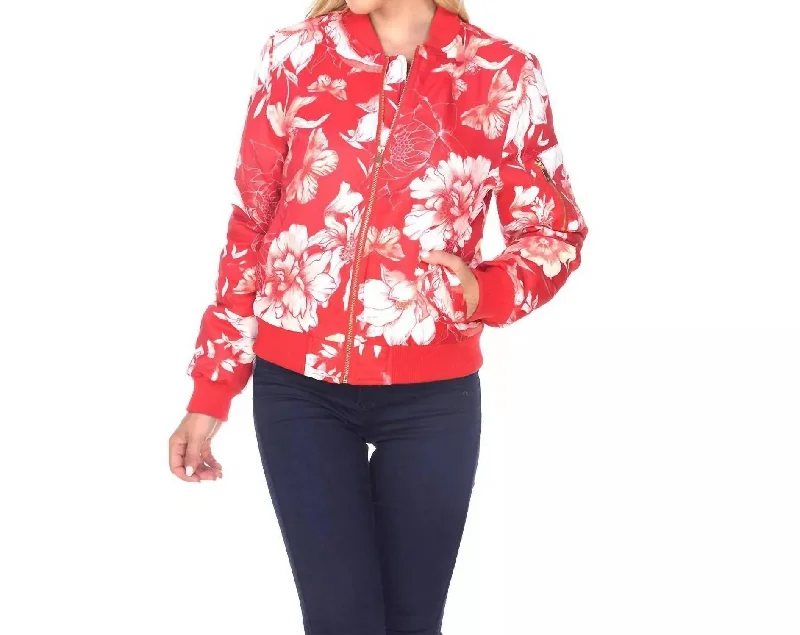 Bonus Savings Floral Bomber Jacket In Red