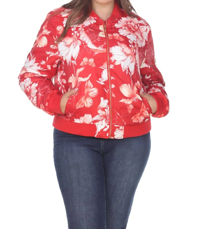 Deal Dash Floral Bomber Jacket - Plus Size In Red