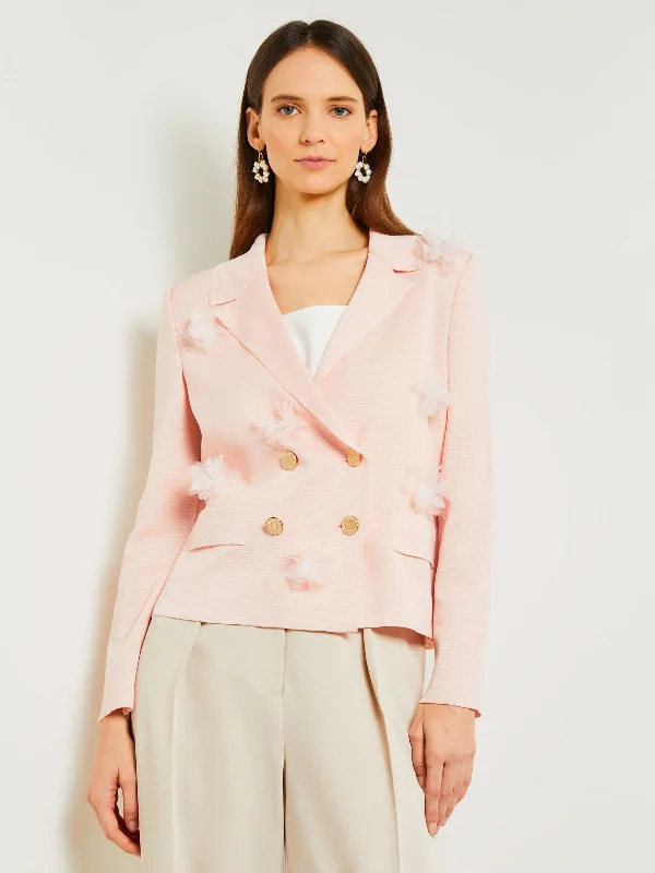 Act Now Heritage Fit Double Breasted Jacket - Floral Applique Knit