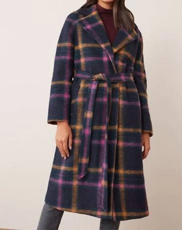 Extra Savings Jean Wrap Coat In Purple Check