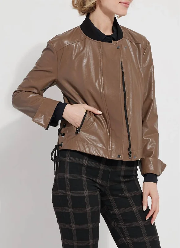 Take Advantage Kellie Bomber Moto Jacket In Cold Chestnut