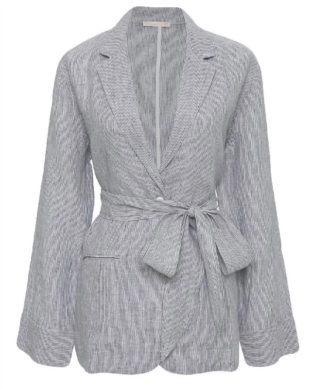Price Cut Mini Stripe Linen Blazer In Grey