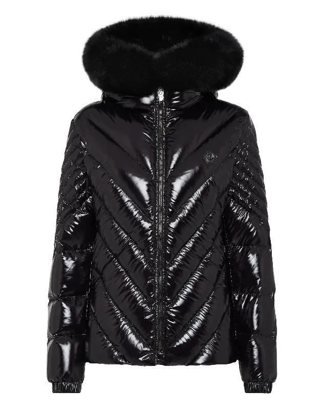 Early Bird Discount Nylon Down Jacket with Fur