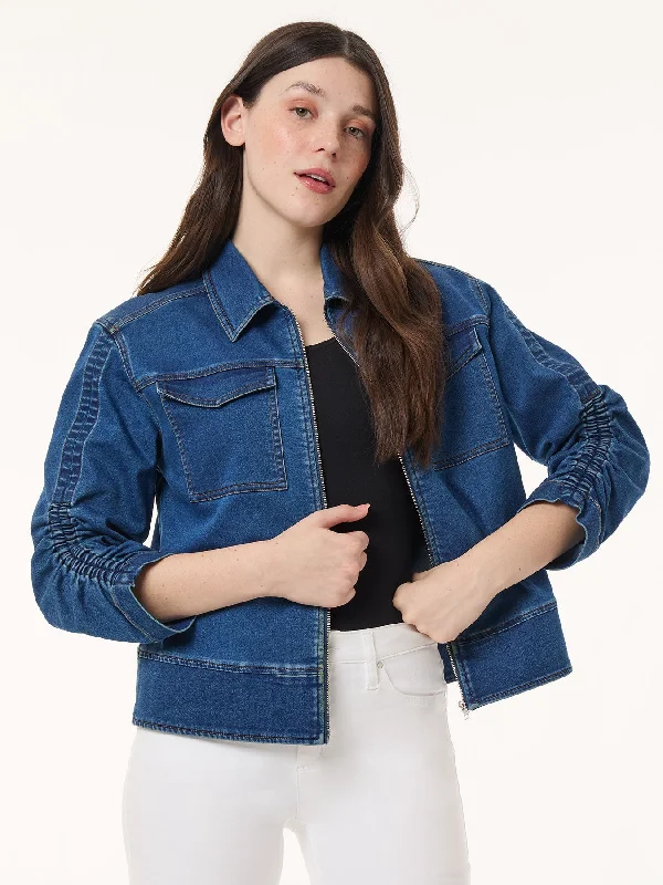 Deal of the Week Petite Shirred Sleeve City Denim Jacket, Shore Wash