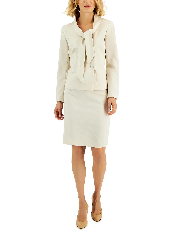 Discount Deals Petites Womens Tie Collar Business Skirt Suit