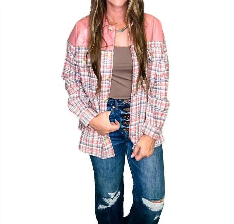 New Markdowns Plaid And Leather Jacket In Pink