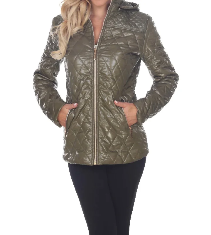 Don't Wait Puffer Hooded Coat In Olive