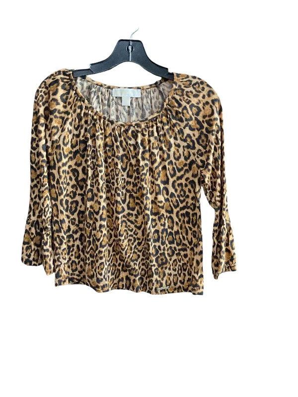 Price Smash Top 3/4 Sleeve Designer By Michael By Michael Kors In Leopard Print, Size: S