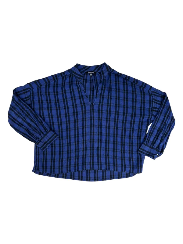 Bargain Bin Top Long Sleeve By Madewell In Black & Blue, Size: M