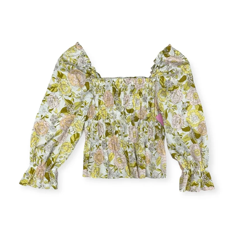 Inventory Reduction Top Long Sleeve By Who What Wear In White & Yellow, Size: S