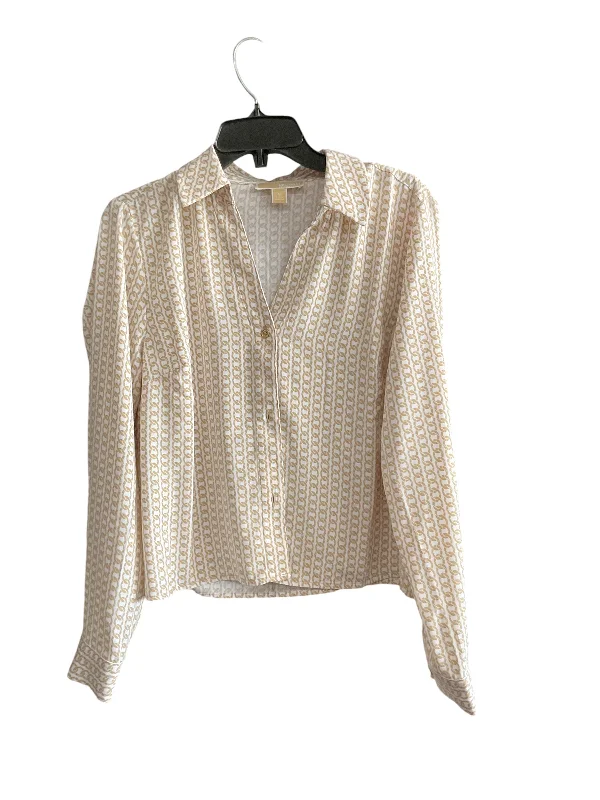 Special Promotion Top Long Sleeve Designer By Michael By Michael Kors In Tan & White, Size: M