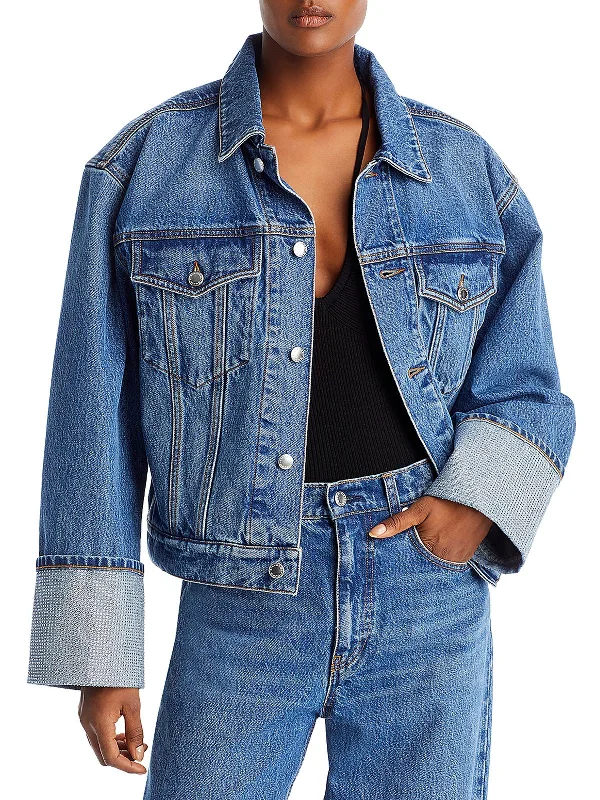 Can't Miss Womens Embellished Denim Trucker Jacket