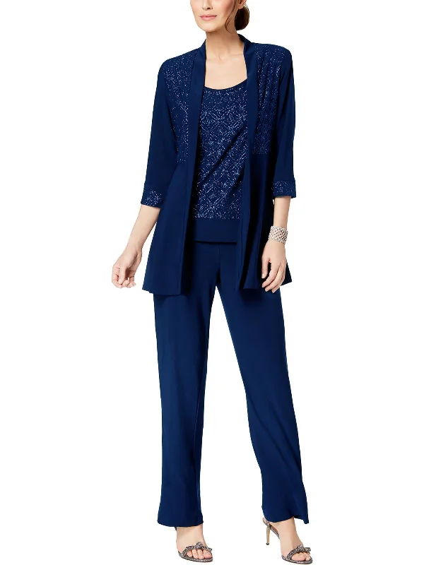 Anniversary Sale Womens Glitter 2PC Pant Suit